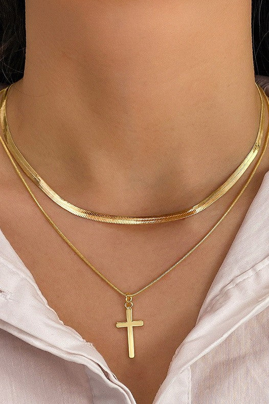 Snake Chain + Cross Necklace Set