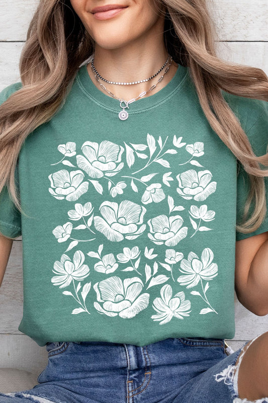 Light Green Vintage Flowers Comfort Colors Trendy Tee