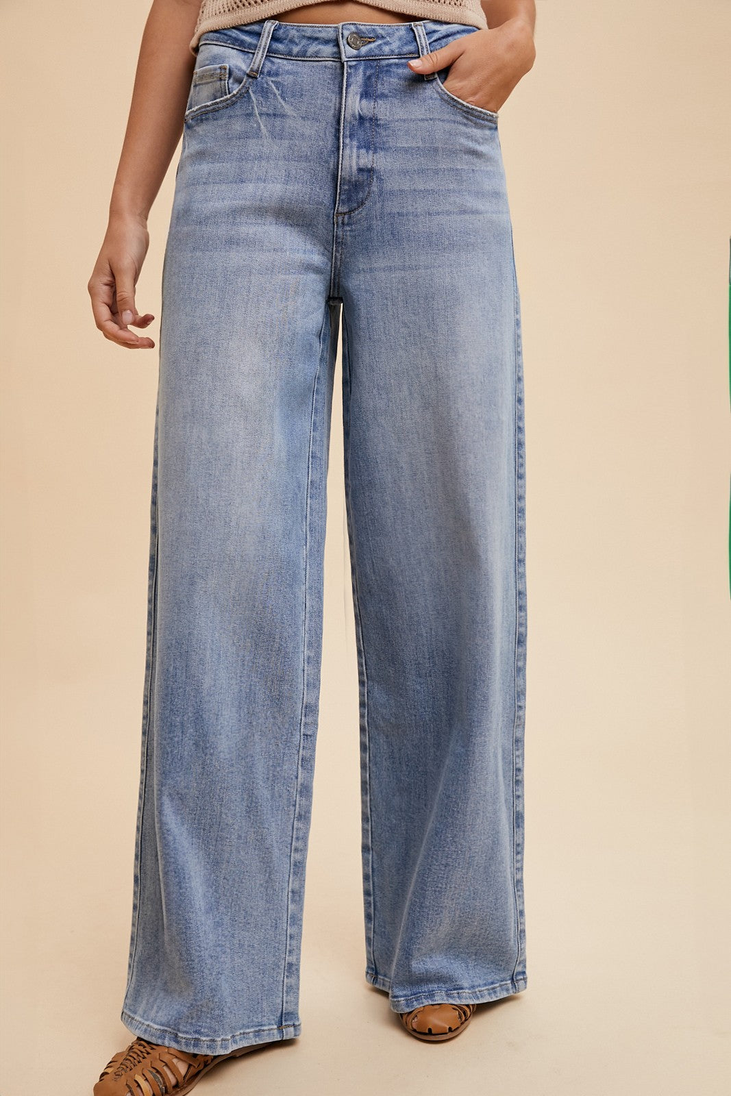 Light Denim Comfort Stretch High Rise Wide Leg Jeans