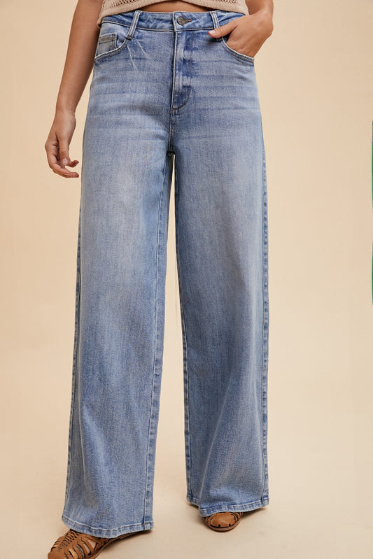 Light Denim Comfort Stretch High Rise Wide Leg Jeans