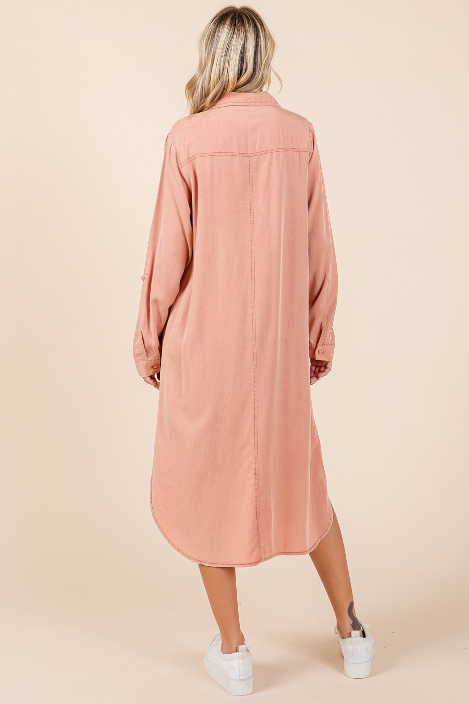 Dusty Coral Button Up Midi Shirt Dress