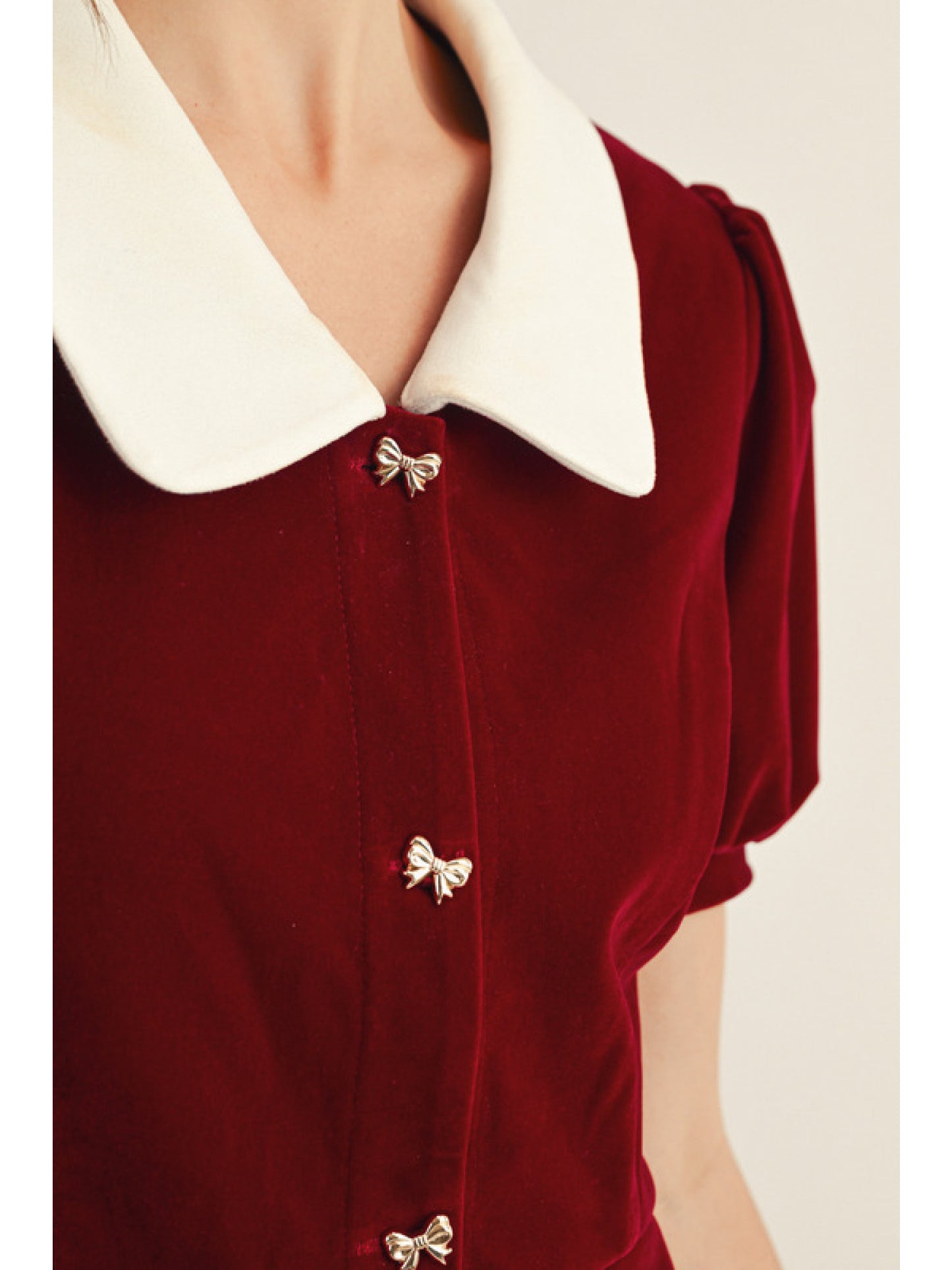 Burgundy Velvet Button Up Mini Dress w/ Peter Pan Collar
