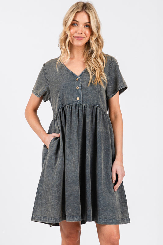 Midnight Short Sleeve Babydoll Mini Dress