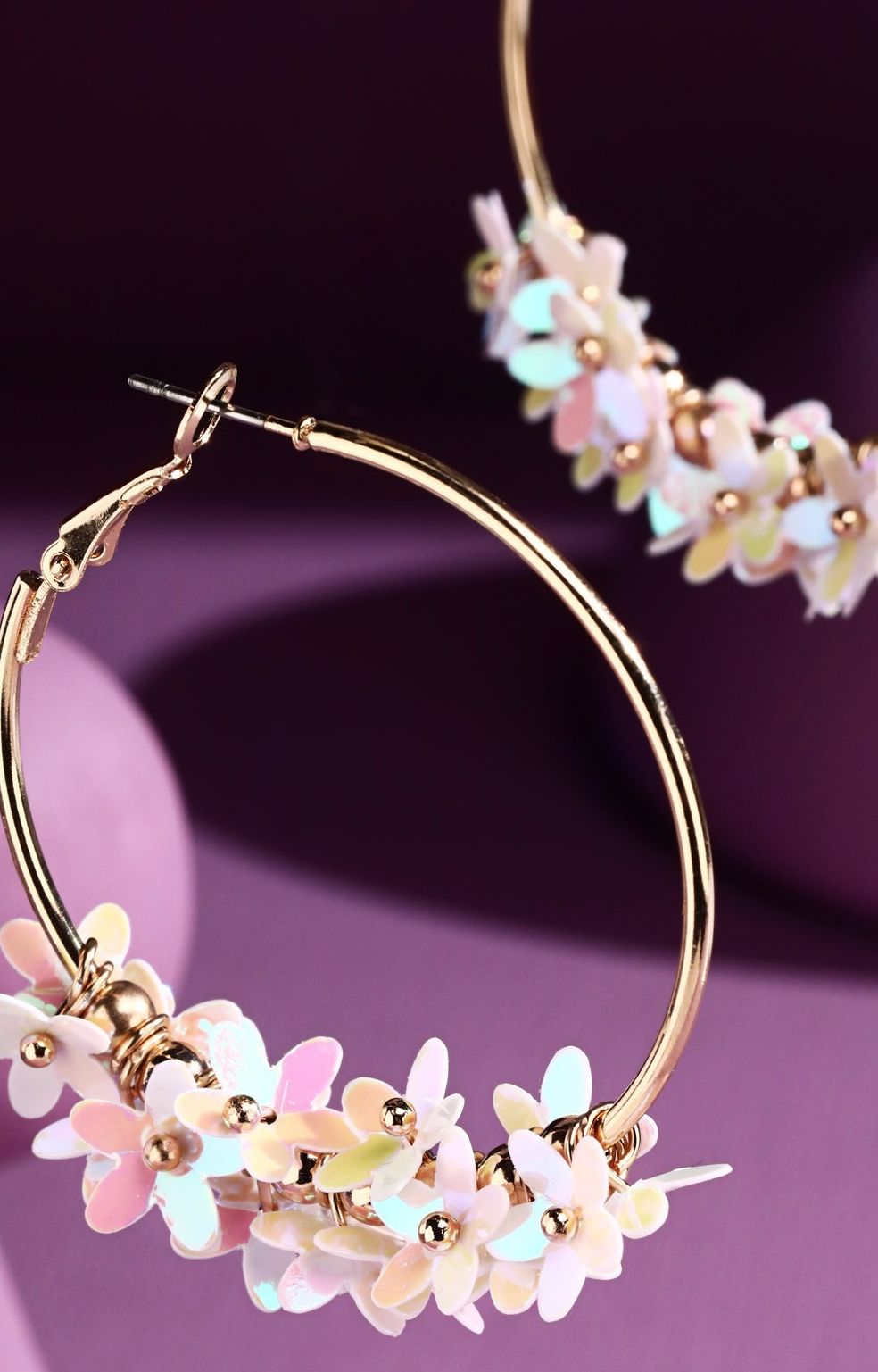 Sequin Flower Hoop Earrings