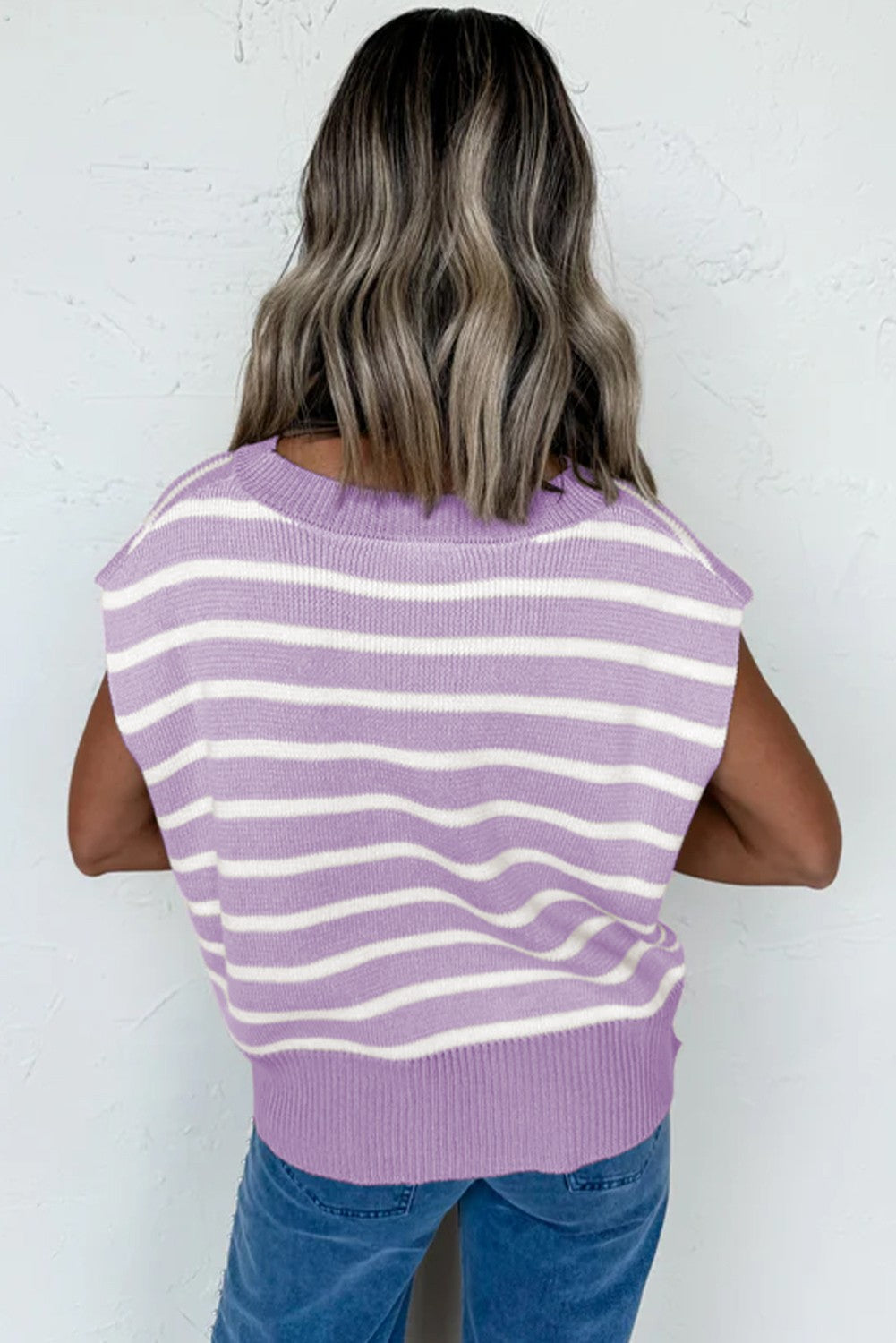 Orchid Petal Striped Mock Neck Sleeveless Top