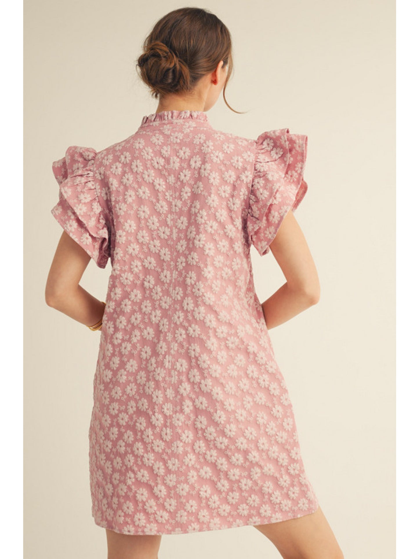 Blush Floral Mini Dress w/ Flutter Sleeves