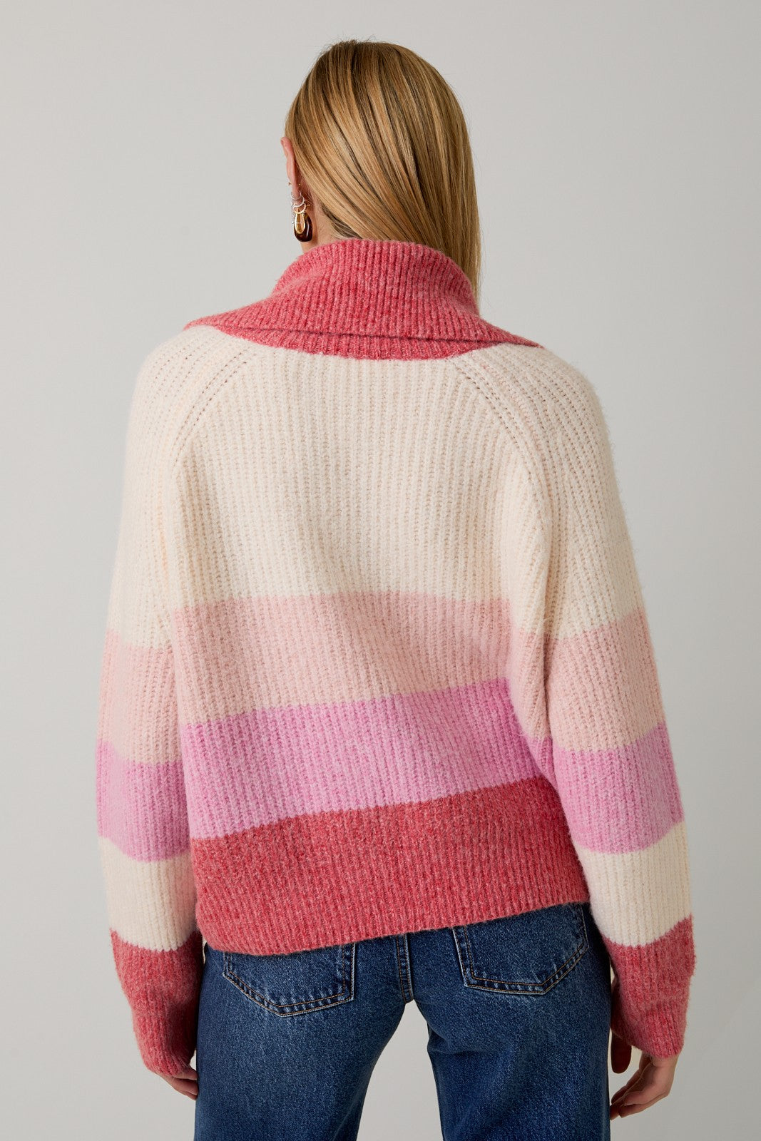 Pink Multi Striped Button Collar Sweater
