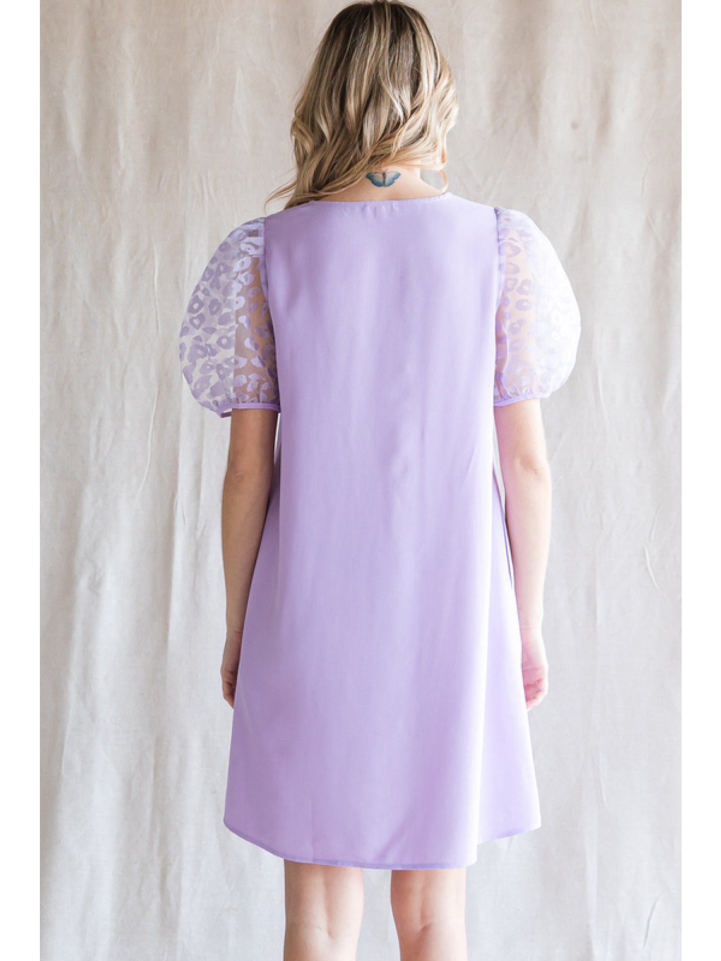 Lavender Animal Print Mesh Sleeved Mini Dress