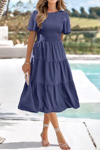 Indigo Maxi Dress w/ Smocked Bodice & Pockets