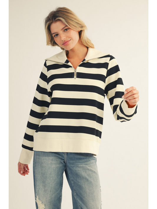 Black Mix Striped Light Knit Quarter Zip