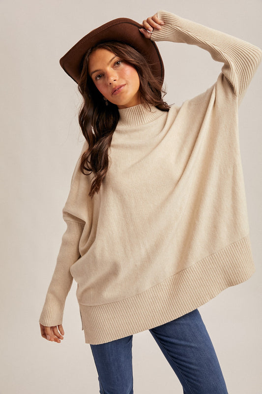 Ecru Mock Neck Boxy Sweater