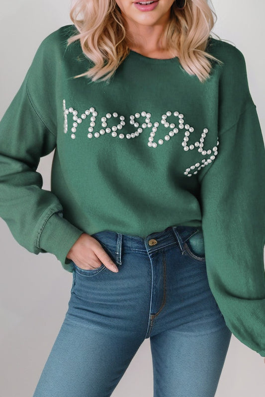 Dark Green Pearl Beaded 'Merry' Sweater