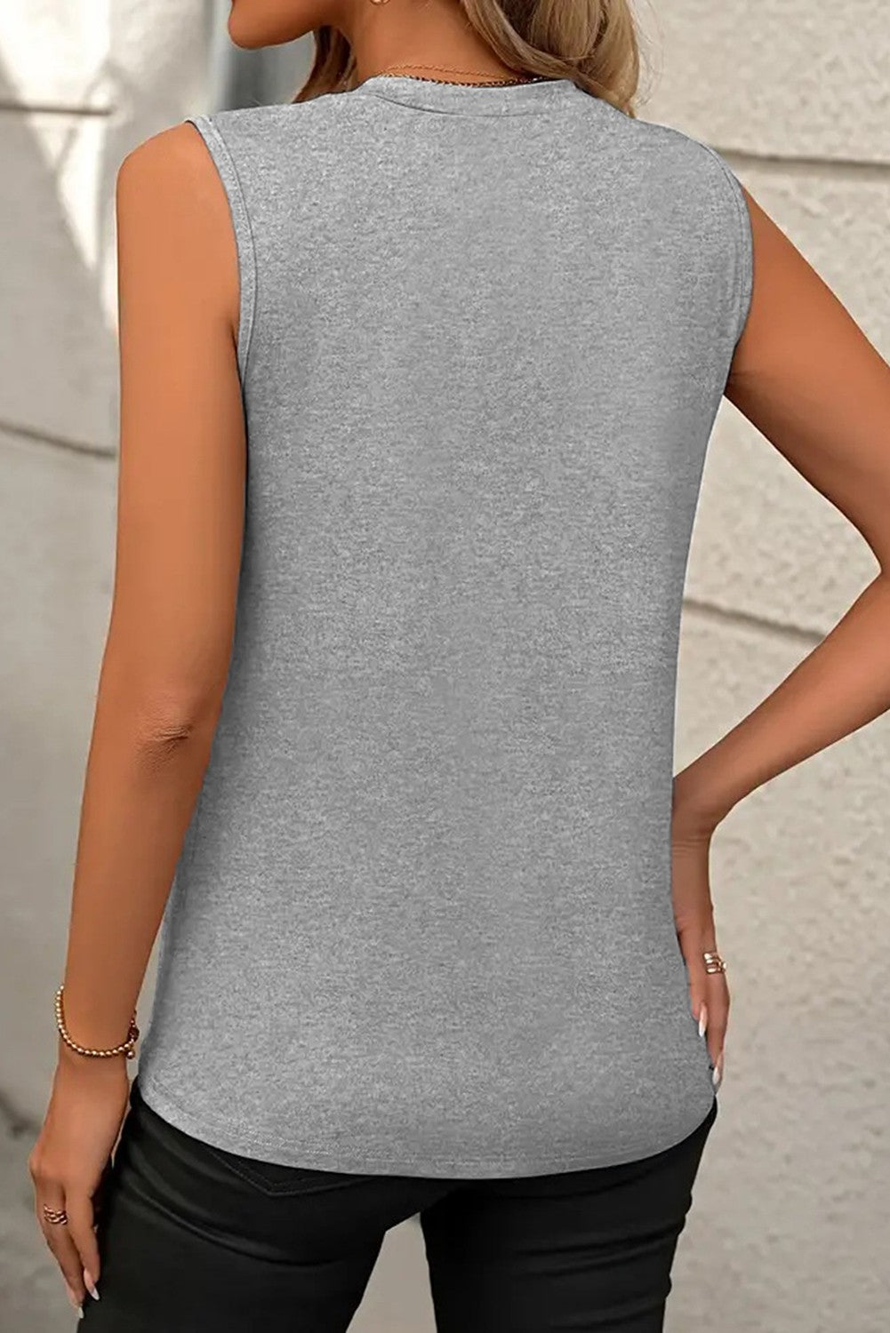 Gray Solid Pleated Detail Tank Top