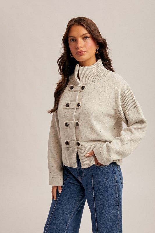 Oatmeal Speckled Boxy Fit Sweater Jacket