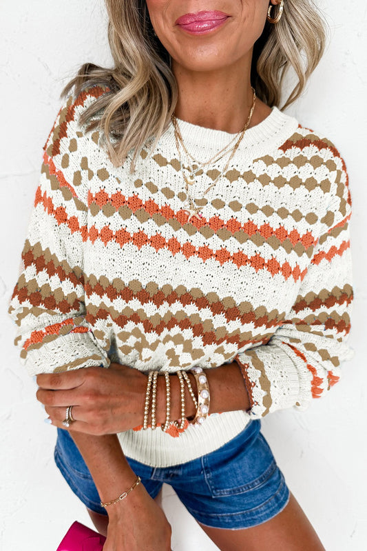 Orange/Brown Striped Drop Shoulder Sweater