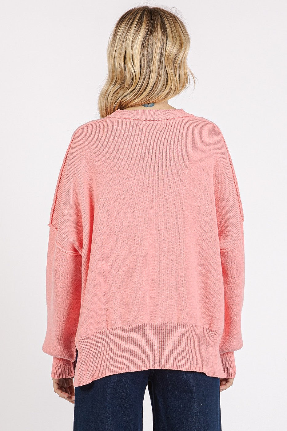 Pink Drop Shoulder Round Neck Sweater