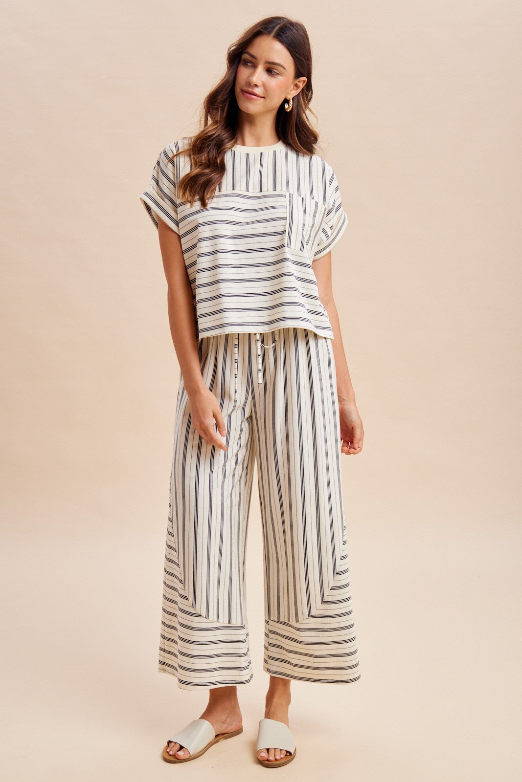 Ivory/Black Striped Dolman Sleeve Knit Top & Pants Set