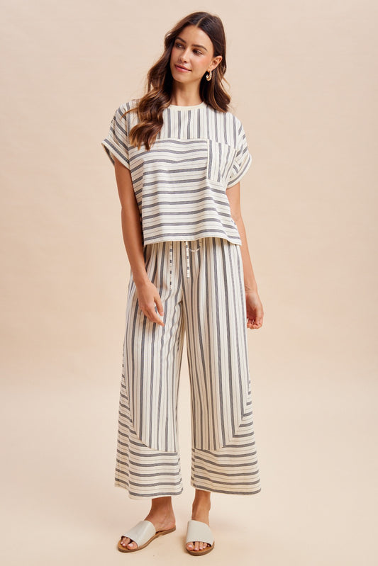 Ivory/Black Striped Dolman Sleeve Knit Top & Pants Set