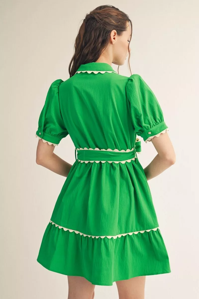 RicRac Accented Short Sleeve Mini Dress