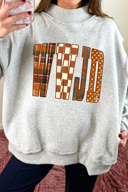Light Grey 'WWJD' Fall Print Sweatshirt