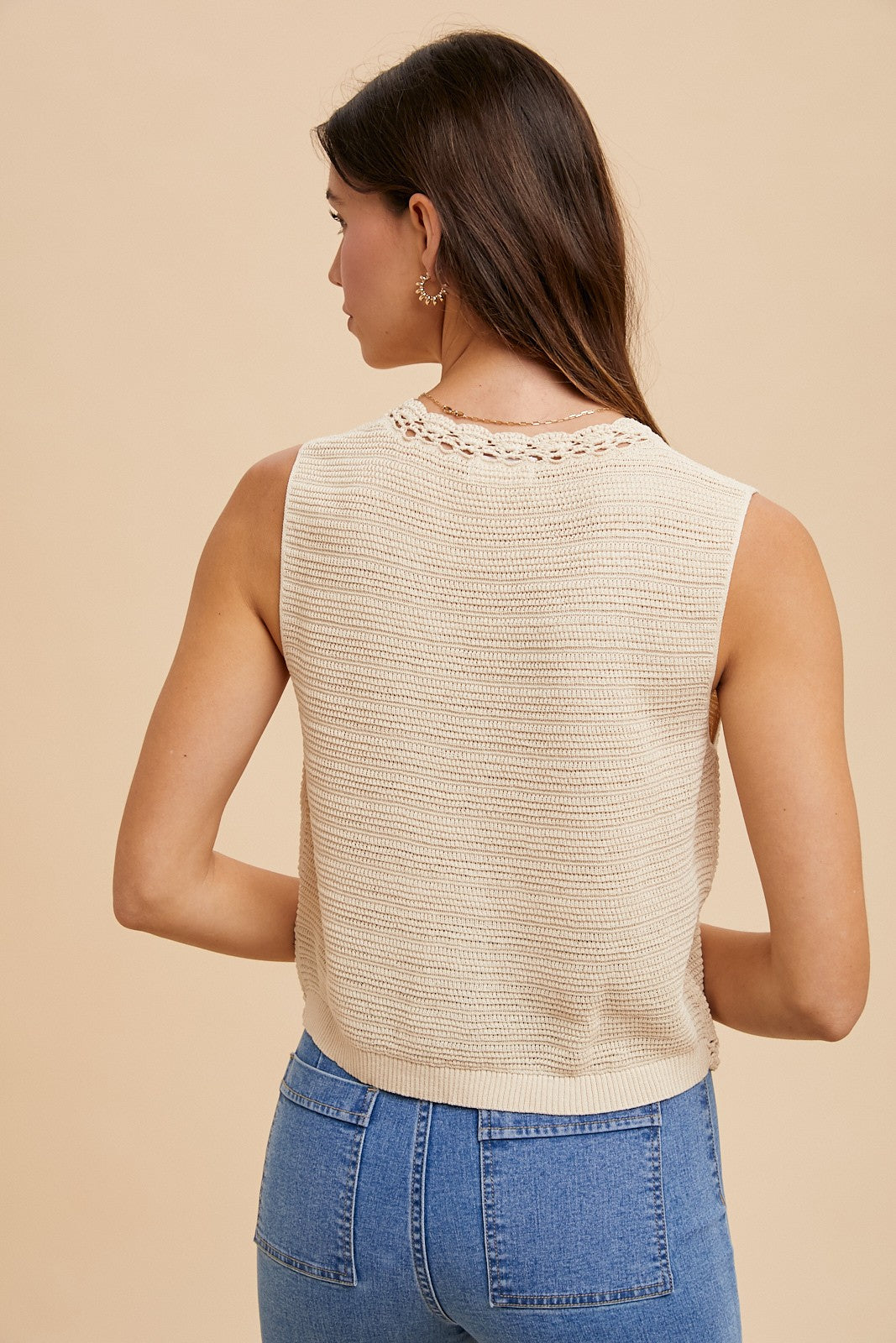 Oatmeal Crochet Trimmed Sweater Vest