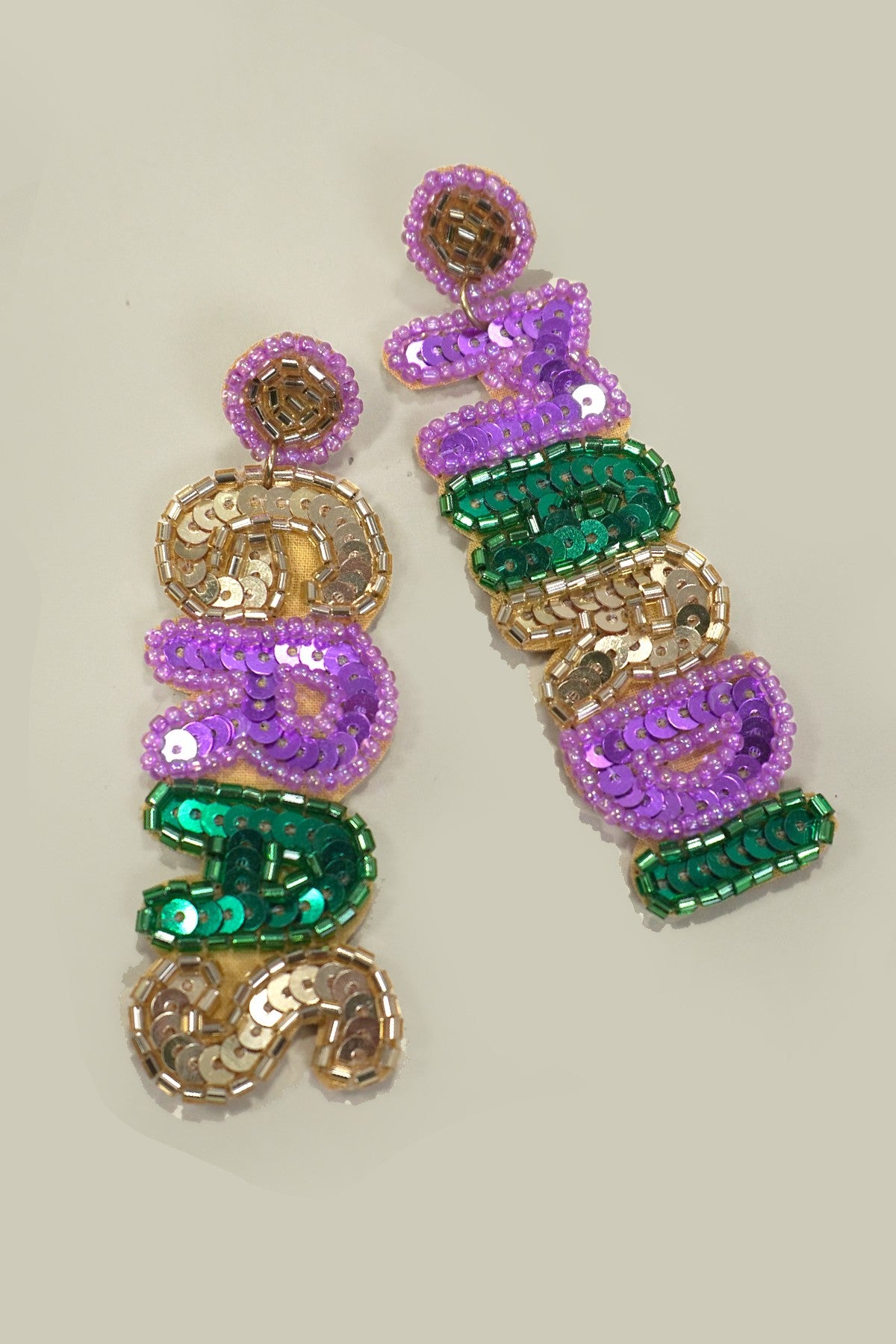 Mardi Gras Seed Beaded Drop Earrings