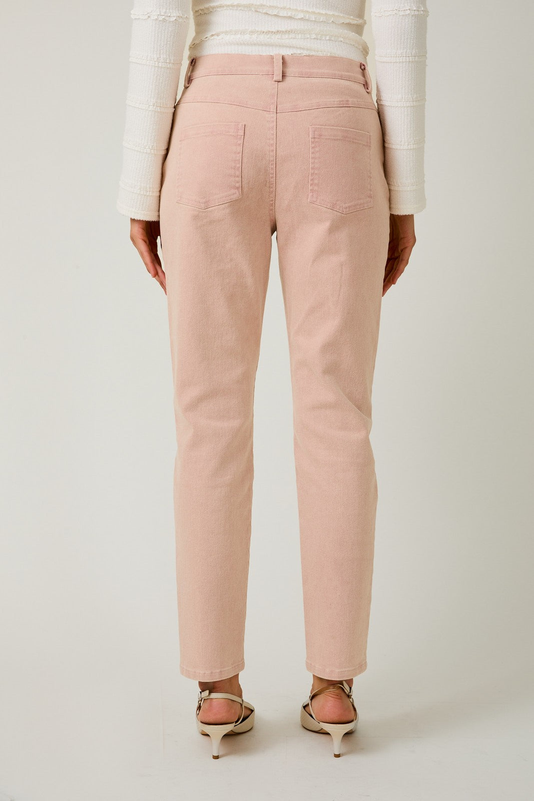 Mauve Stretchy Twill Slim Fit Washed Pants