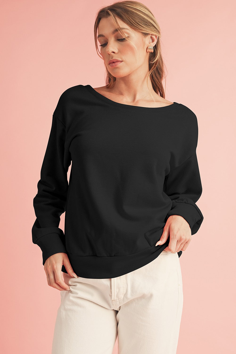 Round Neck Sweatshirt w/ Bow Detail on Back