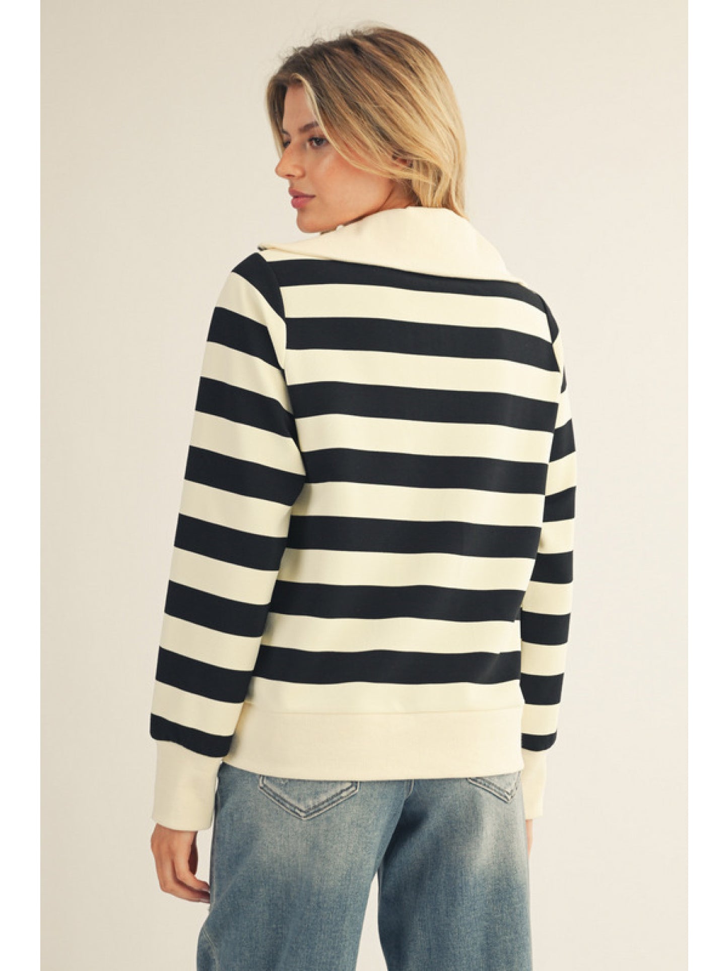 Black Mix Striped Light Knit Quarter Zip