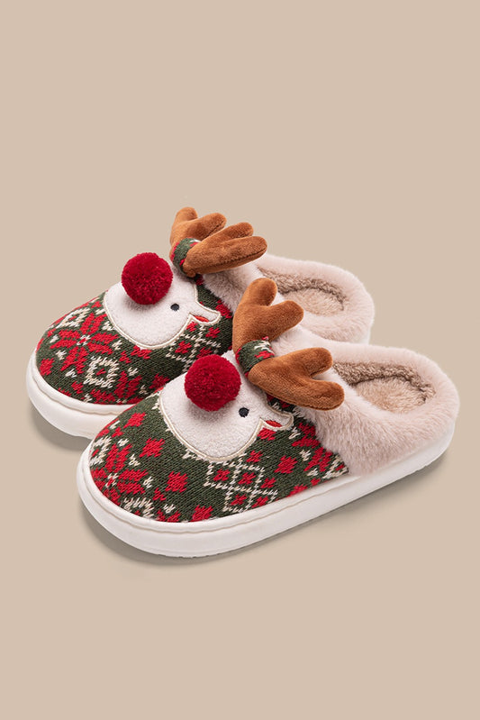 Dark Green Reindeer Slippers