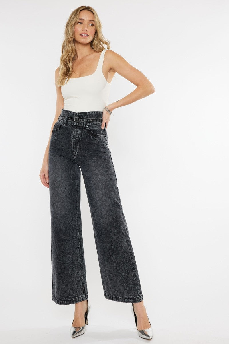 KanCan Dark Grey High Rise 90s Wide Jeans