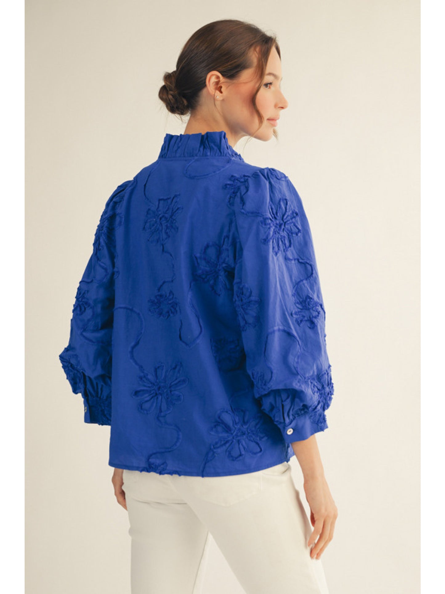 Royal Blue Floral Long Sleeve Blouse