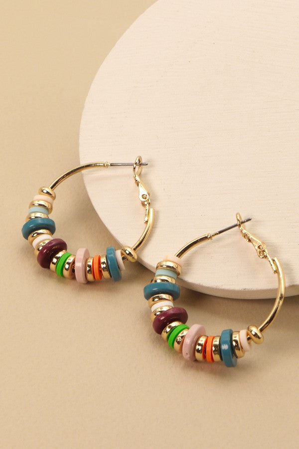 Multicolor Disc Bead Hoop Earrings