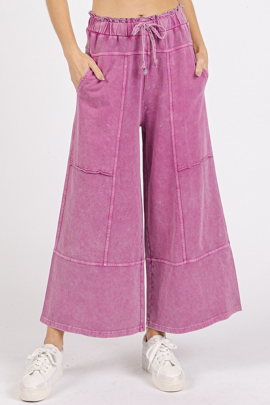 Drawstring, Wide Leg Mineral Wash Pants