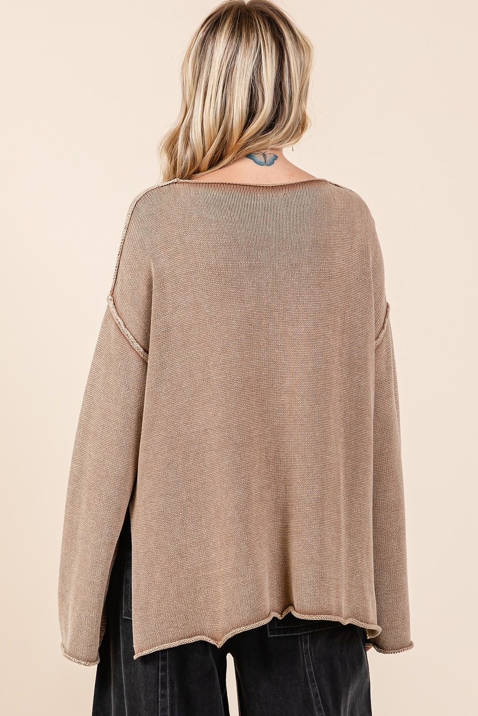 Latte Drop Shoulder Mineral Wash Light Sweater