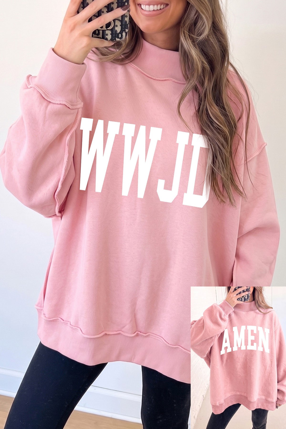 Pink 'WWJD/AMEN' Reversible Sweatshirt