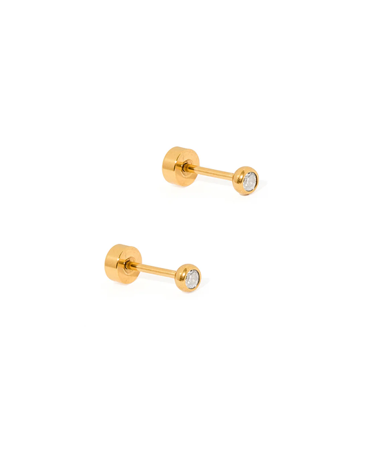 LINNY CO Screwback Stud Earrings - Cooper Clear Gold