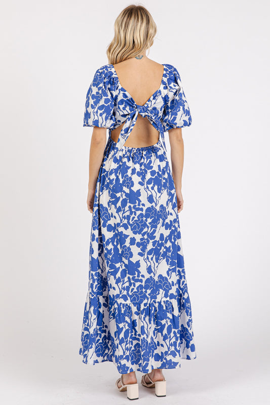 Royal Floral Sweetheart Maxi Dress w/ Back Cutout