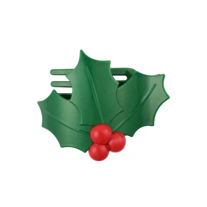 Teleties Glitter Holly Leaves Flat Hair Clip