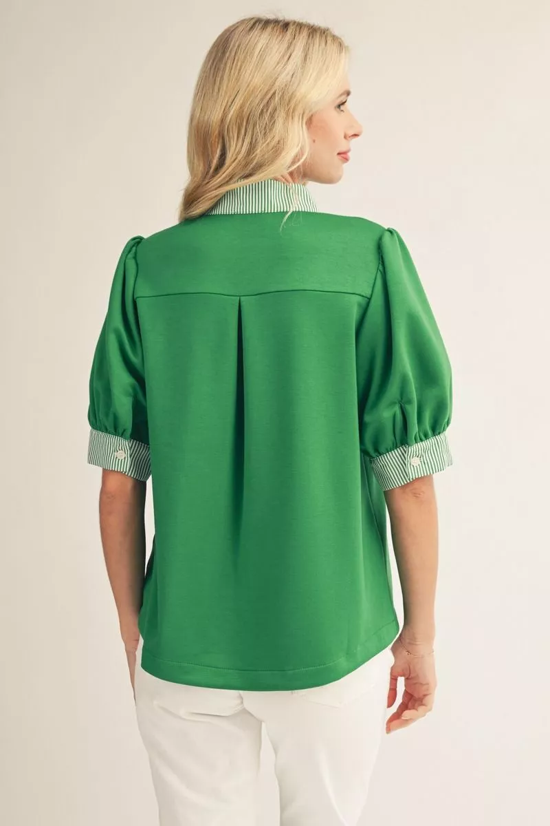 Pine Green Short Sleeve Blouse