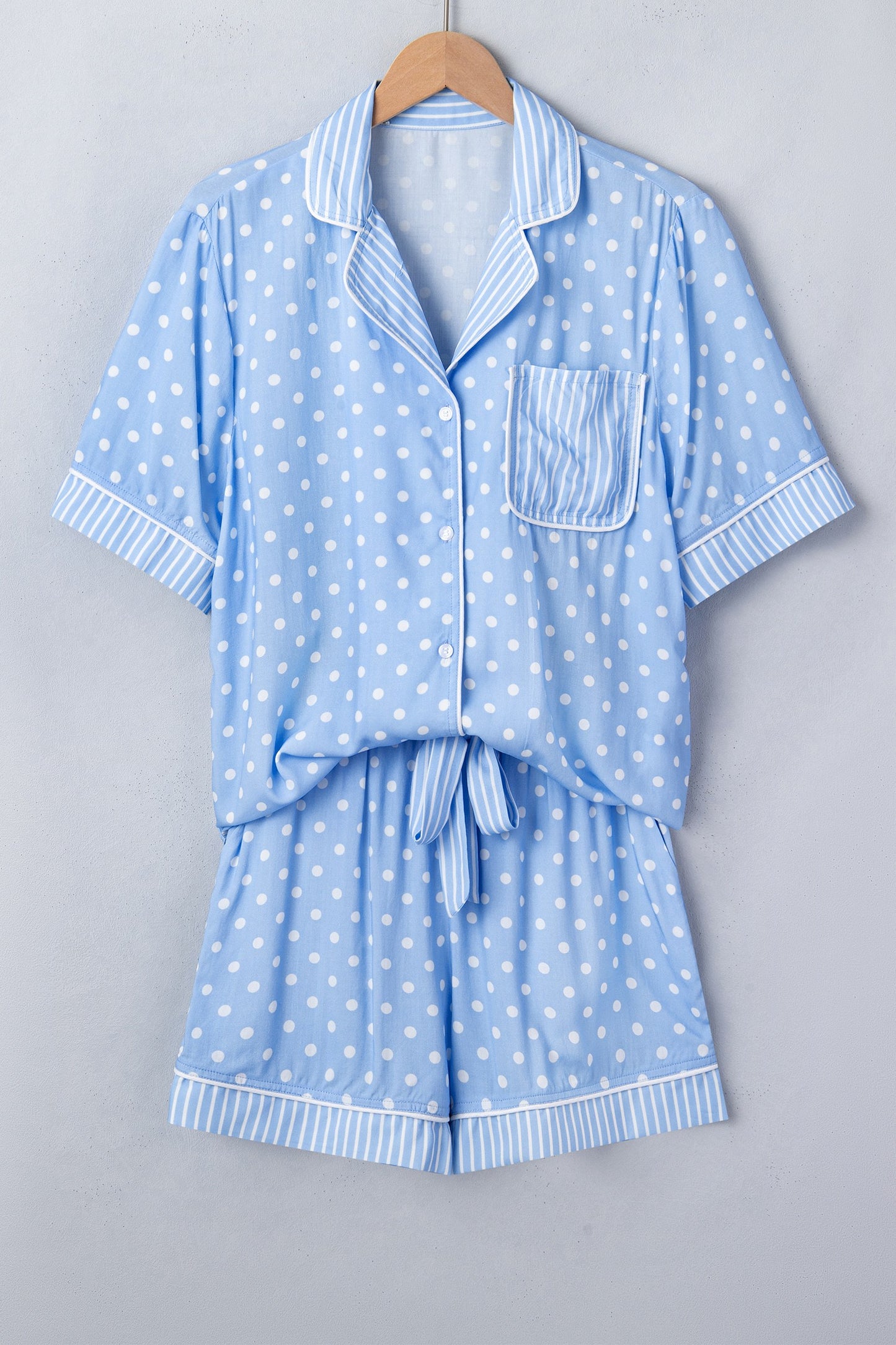 Sky Blue Polka Dot Button Up & Shorts Pajama Set