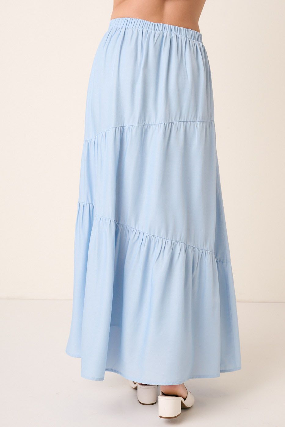 Light Blue Diagonal Tiered Maxi Skirt
