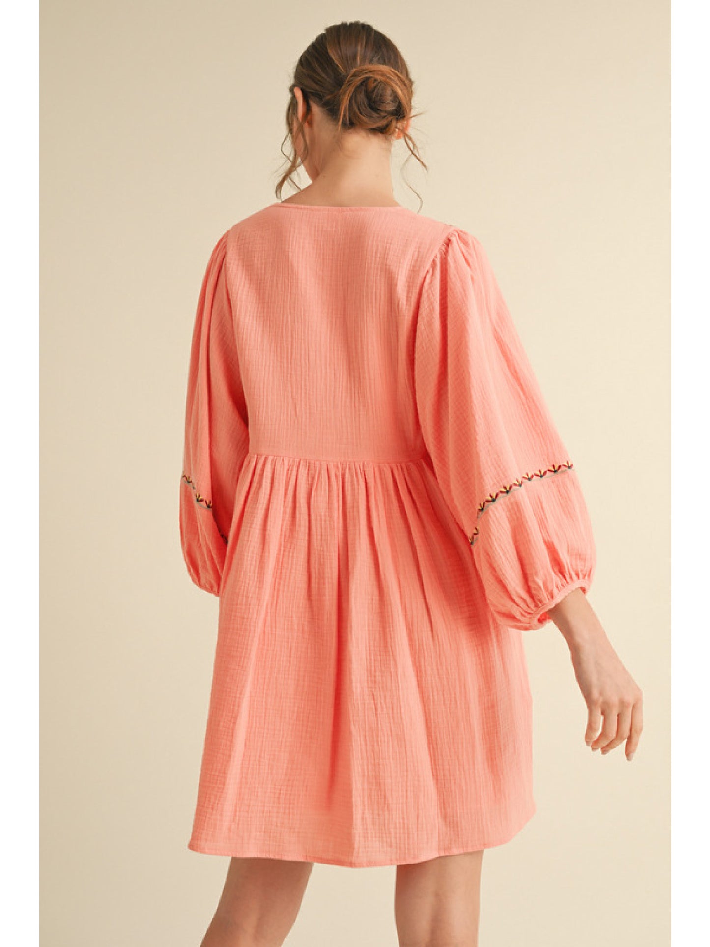 Peach Mini Dress w/ Embroidered Bodice