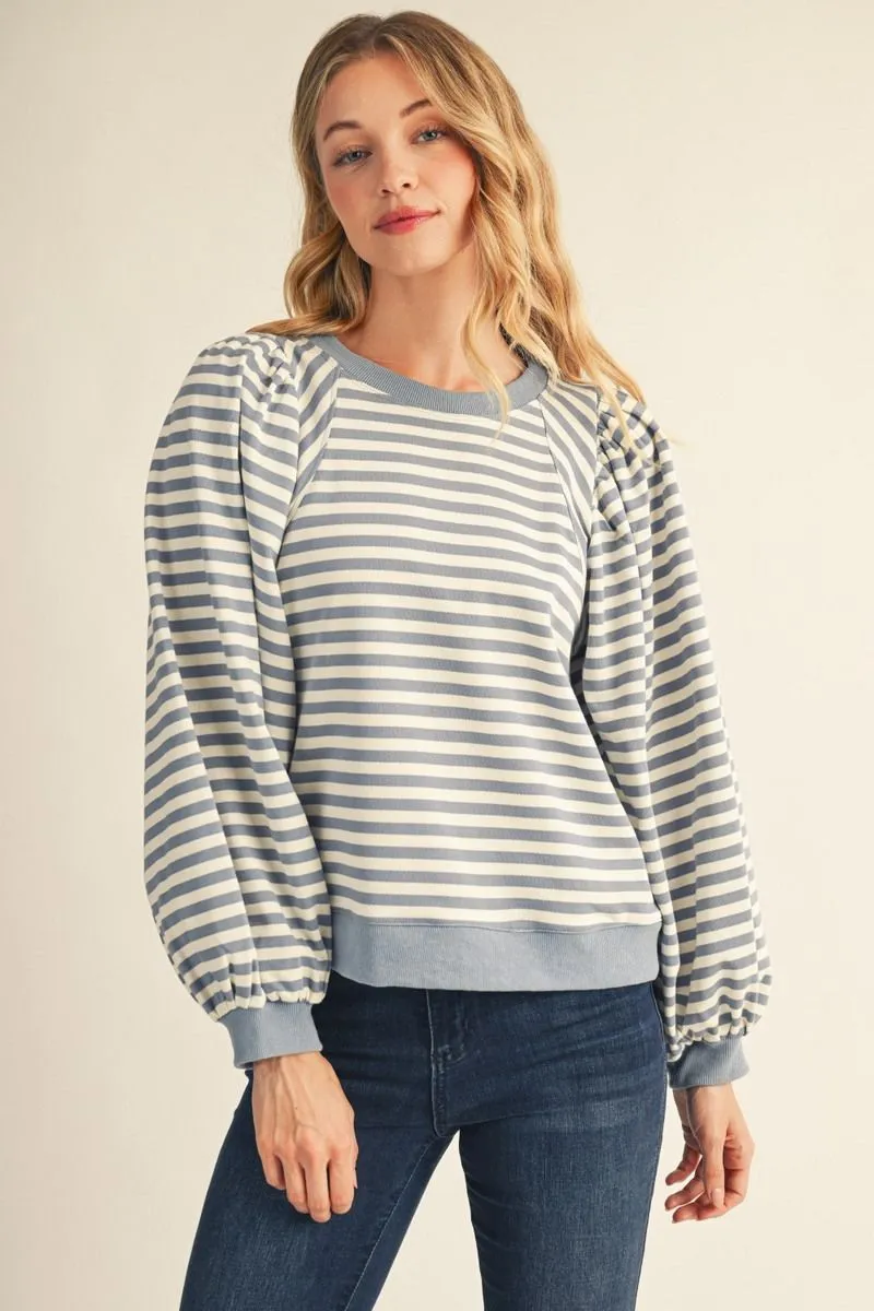 Denim Striped Long Sleeve Sweatshirt Top