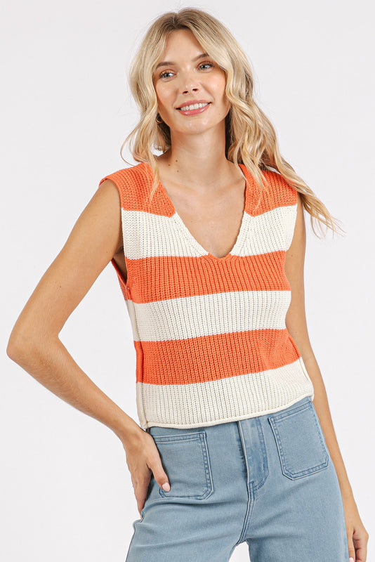 Coral/White Striped Sweater Vest