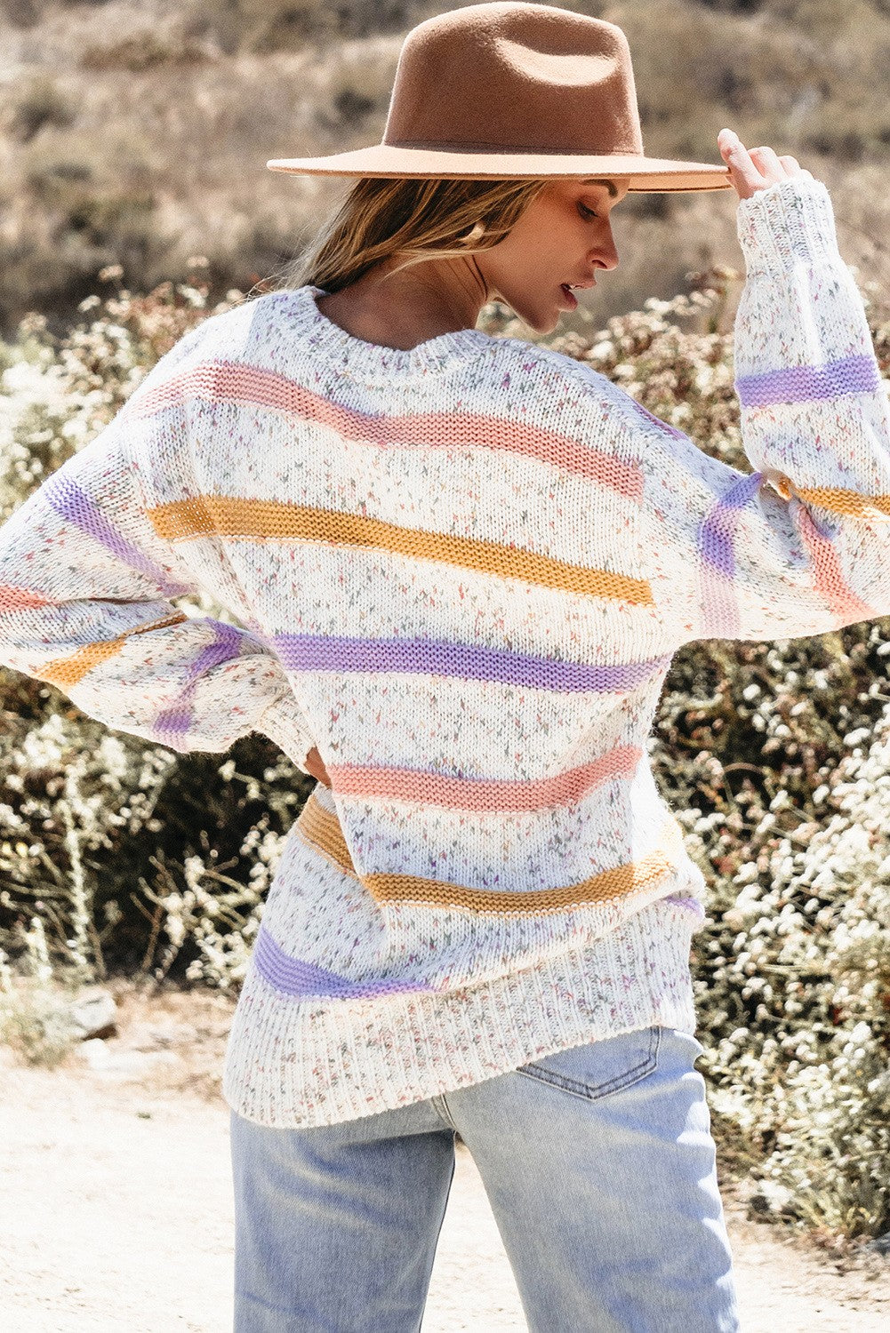 White w/ Multicolor Accent Striped Sweater