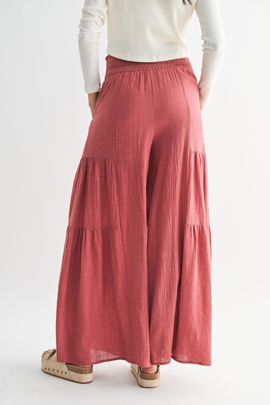 English Red High-Waisted Wide Leg Pants