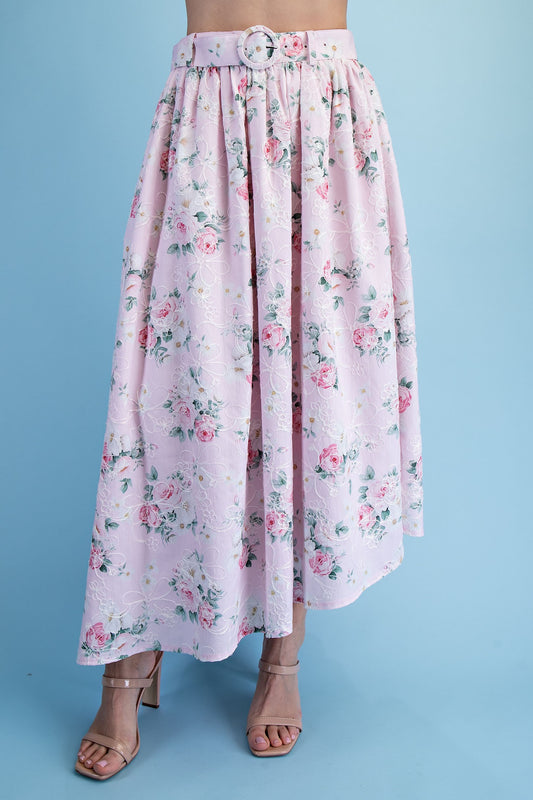Light Pink Mix Floral Print Asymmetrical Skirt