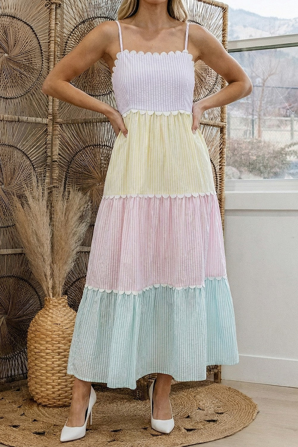 Multicolor Gingham Color Block Sleeveless Maxi Dress