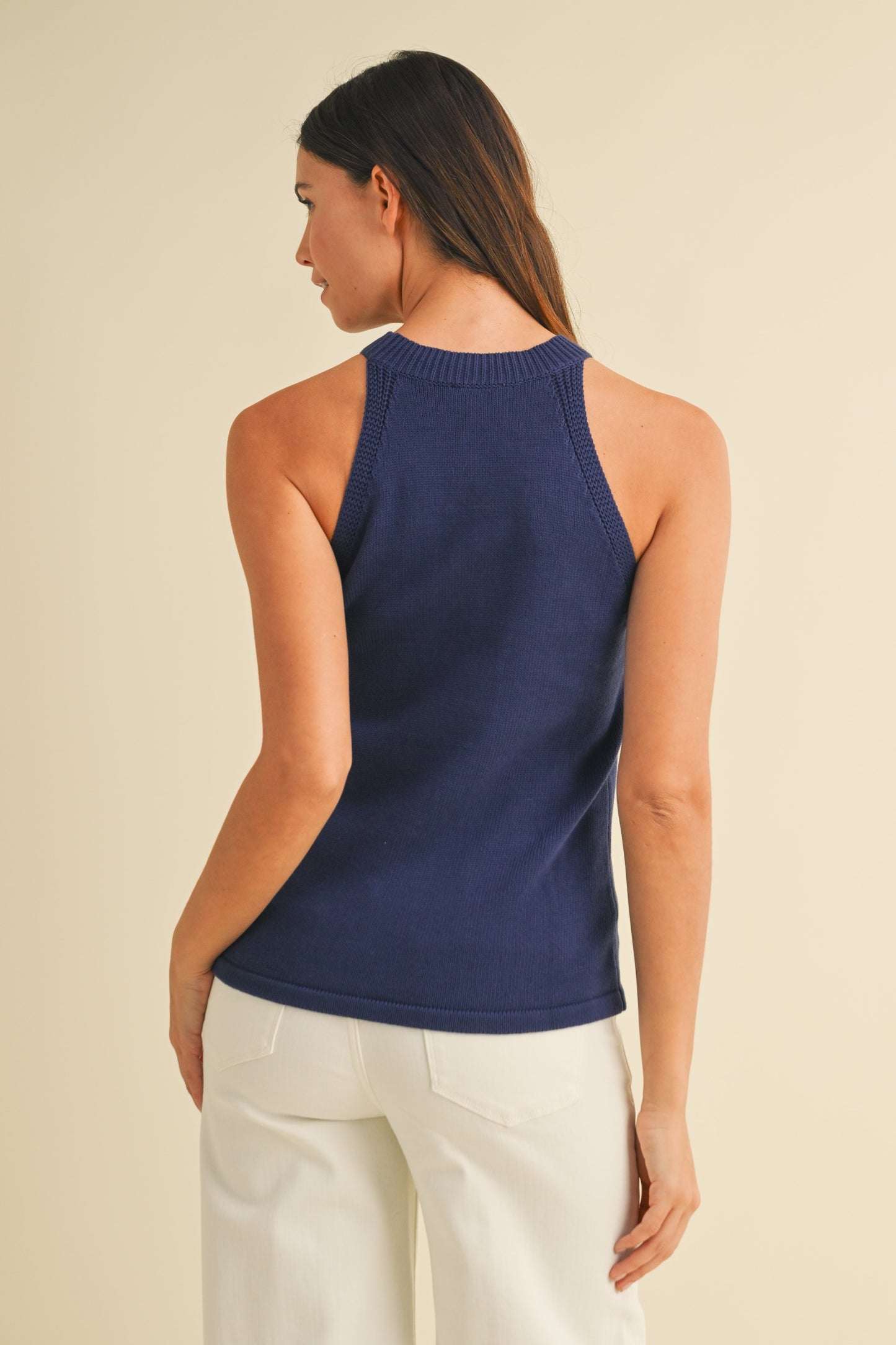 Navy American Flag Halter Neck Sweater Top